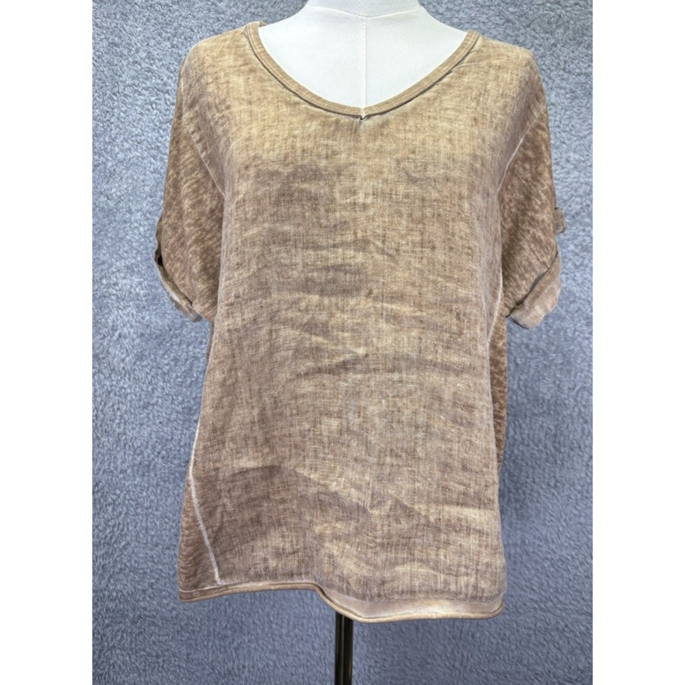 Made in Italy Womens Beige Boxy Top Oversized Lagenlook Artsy Minimalist Relaxed